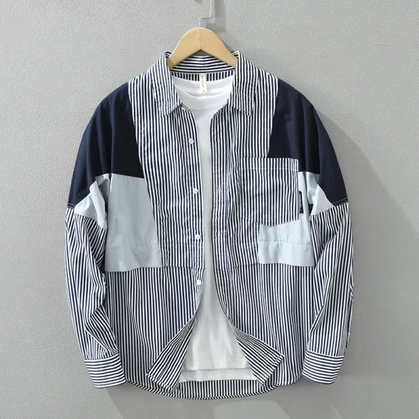 Camisa masculina, manga longa, listrada, algodão puro, roupas de grife casual, moda extra grande. - Image 2