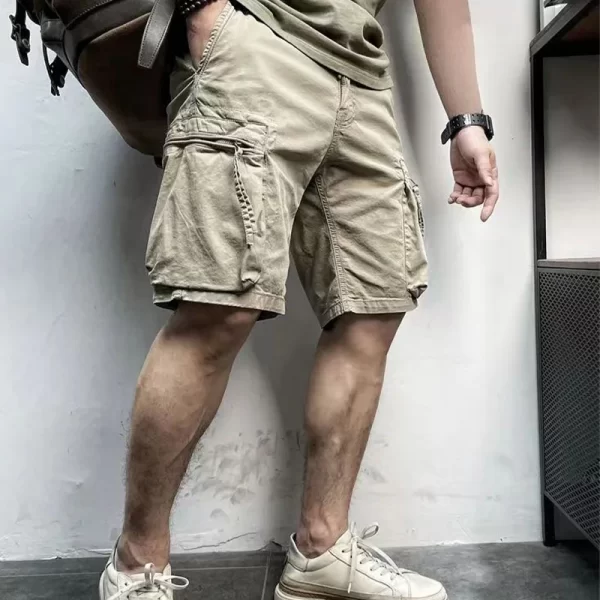 Bermuda masculina,  de bolsos, de algodão, monocromático, respirável, casual, novo, verão, moda. - Image 3