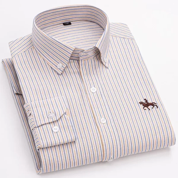 Camisa manga longa masculina,  Oxford, 100% algodão,  bordadas de cavalo, streetwear extragrande, listra xadrez, casual, lazer, Plus 6XL - Image 31