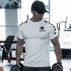 Camiseta esportiva masculina de ginástica, gráfica, fria e seca, cor sólida, tops de manga curta, casual com o pescoço, verão, M-3XL
