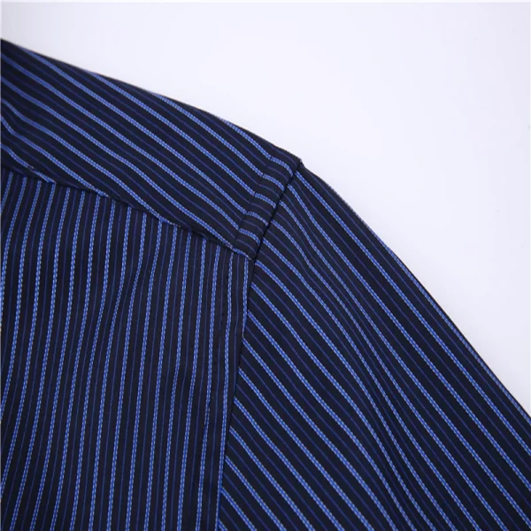 Camisa masculina listrada manga longa, Roupa de marca, Slim Fit, Bolso, Casual, Verão. - Image 6