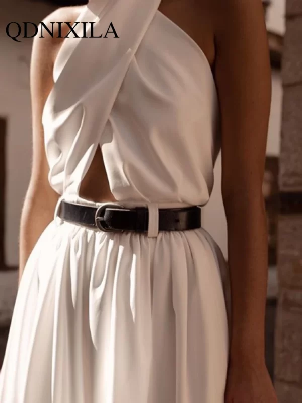 Macacão feminino de perna larga, branco e magro, calça comprida,  sem costas, macacão sexy, verão. - Image 4