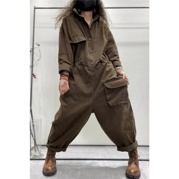 Macacões de linho de algodão, grandes, feminino, manga comprida, roupa única, calças de cintura alta, roupas. - Image 5