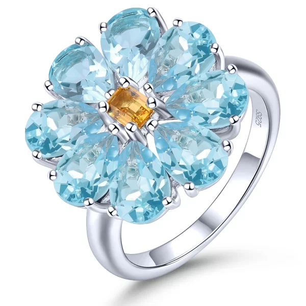 Anel de prata esterlina feminino, Topázio Azul Céu Natural Citrino, Pedra Preciosa Genuína, Joalheria Fina, Estilo Requintado e Romântico, 6,6 quilates - Image 7