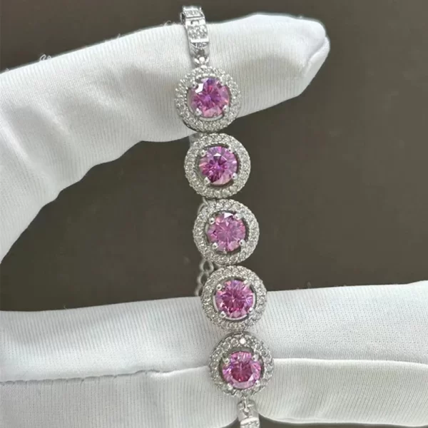 Pulseira feminina, TFGLBU-Moissanite Rosa Completa, Chapeamento De Platina, Corrente De Prata Esterlina S925, Gema De Brilho, Presente Bonito Doce, 2.5CTTW - Image 6