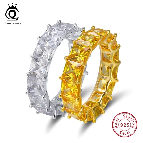 Anel unissex de prata esterlina 925, Orsa Jewels, Aliança de Noivado e Casamento AAA CZ, Jóias da Moda, 100% Real, SR48