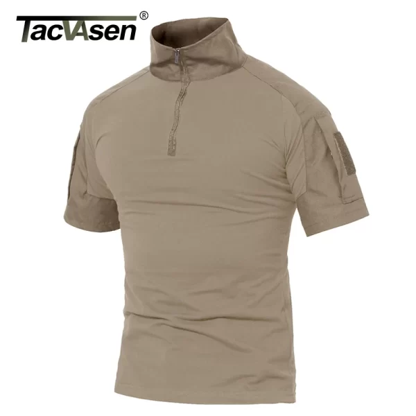 Camiseta masculina manga curta, Tacvasen, com bolsos com zíper, cor sólida, estilo safári, para caminhadas, roupas de trabalho, verão. - Image 4