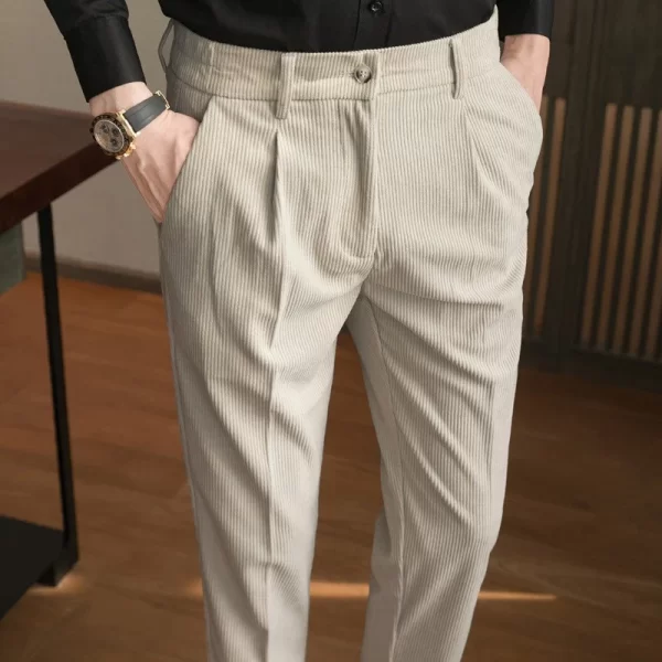 Calça de veludo casual masculina, moda streetwear, slim, cor sólida, reta, lápis plissado vintage, nova primavera. - Image 3