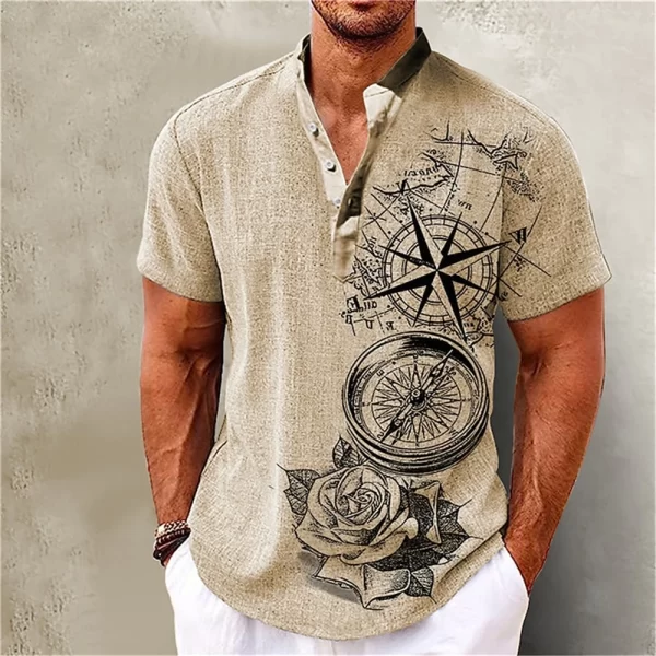 Camisa masculina, manga curta, Henley, roupas gráficas 3D Great Voyage, moda estilista, streetwear havaiano, tops de verão. - Image 6