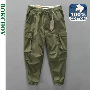 Calça casual masculina, cor sólida,  de bolso grandes, streetwear primavera, 100% algodão, nova, AZ304