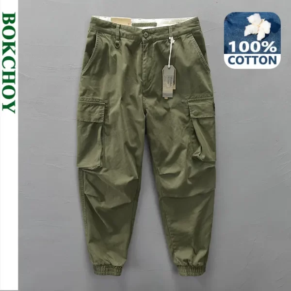 Calça casual masculina, cor sólida,  de bolso grandes, streetwear primavera, 100% algodão, nova, AZ304