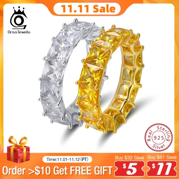 Anel unissex de prata esterlina 925, Orsa Jewels, Aliança de Noivado e Casamento AAA CZ, Jóias da Moda, 100% Real, SR48 - Image 2