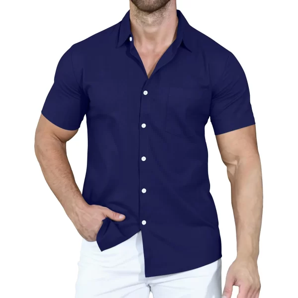 Camisa masculina manga curta, verão, Cross border, Cor Sólida, Polo, Botão, Solto. - Image 3