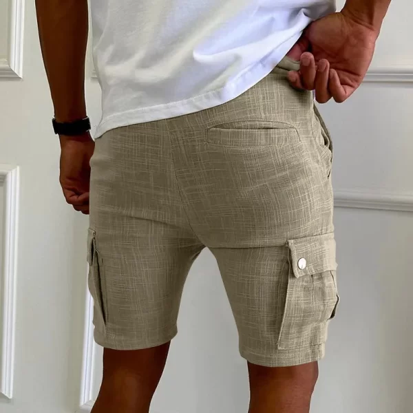 Bermuda masculina, solto respirável, calção esportivo de algodão, bolsos com cordão, moda fitness, cor pura, verão. - Image 3