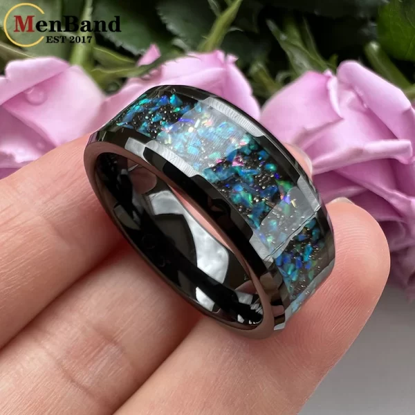 Anel unissex, Menband-de casamento, de carboneto de tungstênio preto, 8mm, com série galaxy, incrustação opala, polido, moda, conforto - Image 3