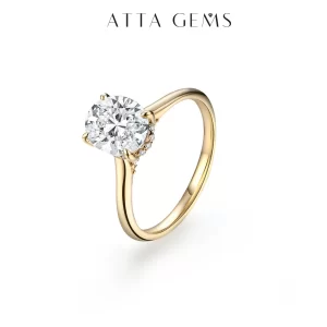 Anel feminino Moissanite Corte Oval, 10x7mm, D VVS1, Cor Sólida, Ouro Real 18K, Jóias para Noivado, Casamento, Presente, Luxo