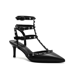 Sapato/sandália feminina, Verão Pointy Sexy, Cintas Sandálias de Couro Matte Roman Metal Rivet Salto Alto Partido Versátil Stiletto Shoes41.
