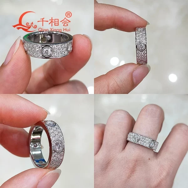 Anel unissex, Clássico Amor Moissanite, de Noivado, 925 Anéis Sólidos de Prata, Três Fileiras de Luxo Eternidade, D VVS - Image 5
