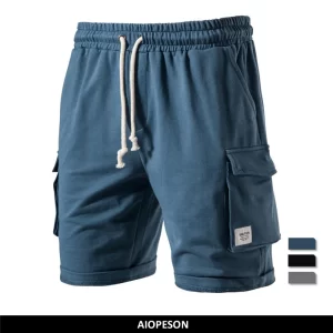 Bermuda masculina, Aiopeson, bolso, 100% algodão casual esporte, calças curtas estiramento cintura qualidade sweatshorts verão.