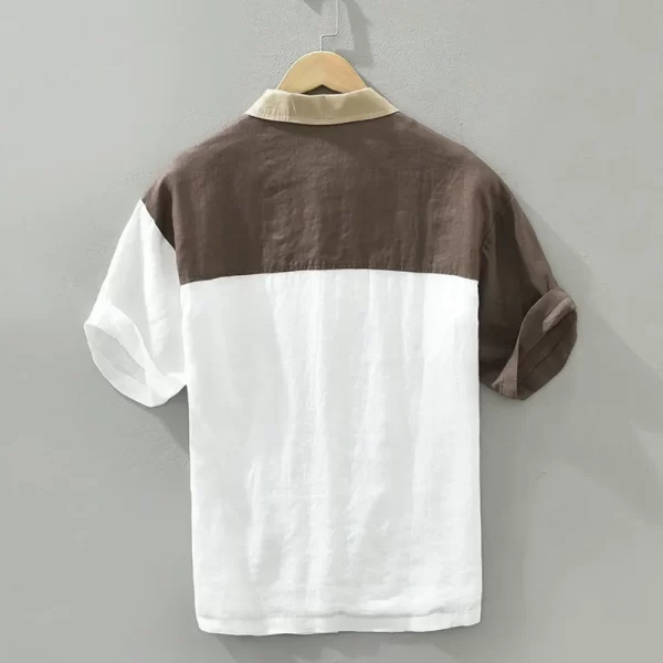 Camisa masculina, manga curta de linho patchwork, casual streetwear, respire roupas estilo japonês - Image 2