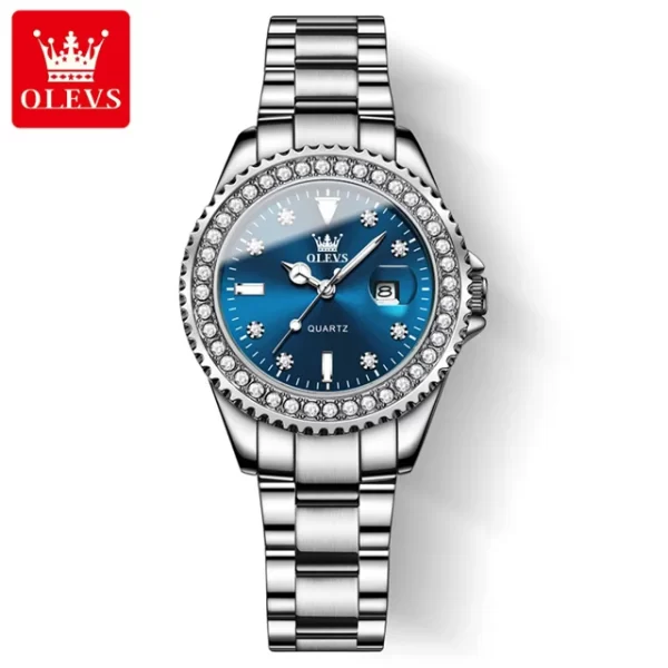 Relógio de pulso feminino, OLEVS Original Diamond Dial Quartz Watch, Moda Elegante,  De Aço Inoxidável À Prova D 'Água. - Image 11