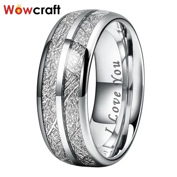 Anel unissex, Domed Meteorite Inlay Wedding Band, Anel de dedo do carboneto de tungstênio, Comfort Fit. - Image 2