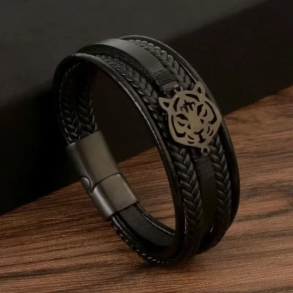 Pulseira masculina frisada de couro multicamadas, jóias clássicas, nova moda, 19 cm, 21 cm, 23cm. - Image 8