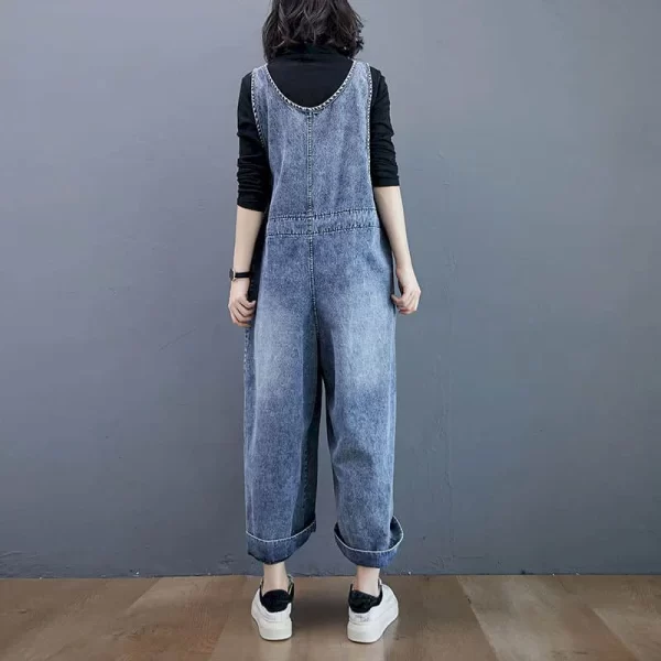 Macacão jeans grandes feminino,  sólidos, cintura alta, calças de perna larga, solto, roupa de uma peça, verão. - Image 4