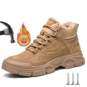 Bota de segurança masculina, WOUDHONY anti-esmagamento, sapatilhas de trabalho indestrutíveis, sapatos quentes de inverno