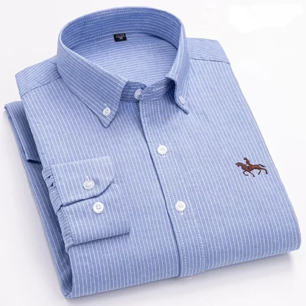 Camisa manga longa masculina,  Oxford, 100% algodão,  bordadas de cavalo, streetwear extragrande, listra xadrez, casual, lazer, Plus 6XL - Image 32