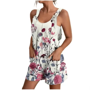 Macacão sem mangas com gola O multicolorido feminino,  casual com bolsos, de verão, shorts, macacões, novo.