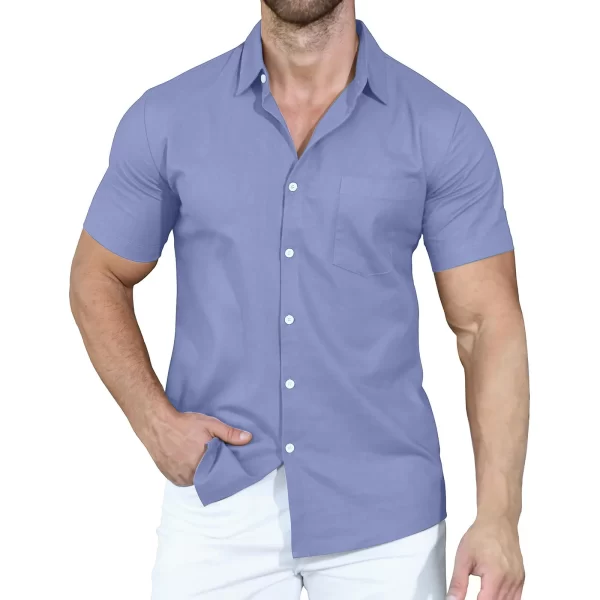 Camisa masculina manga curta, verão, Cross border, Cor Sólida, Polo, Botão, Solto. - Image 14