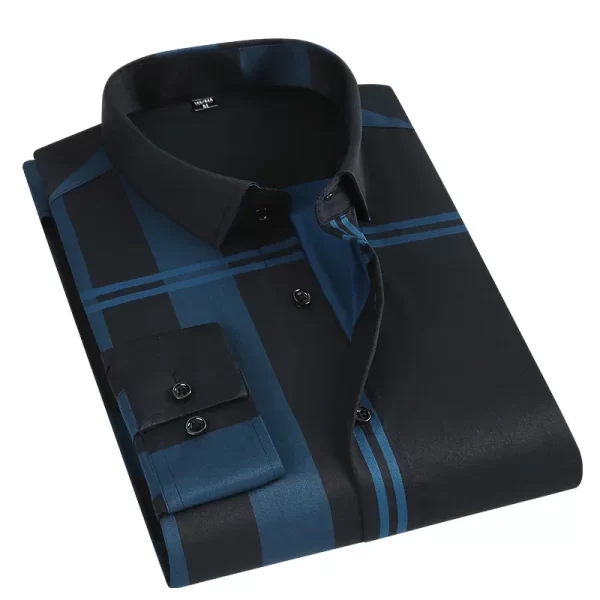Camisa masculina listrada manga longa, Slim Fit Streetwear, Casual, Negócios, Escritório, Novo, Boa Qualidade, Plus Size, M-5XL - Image 9