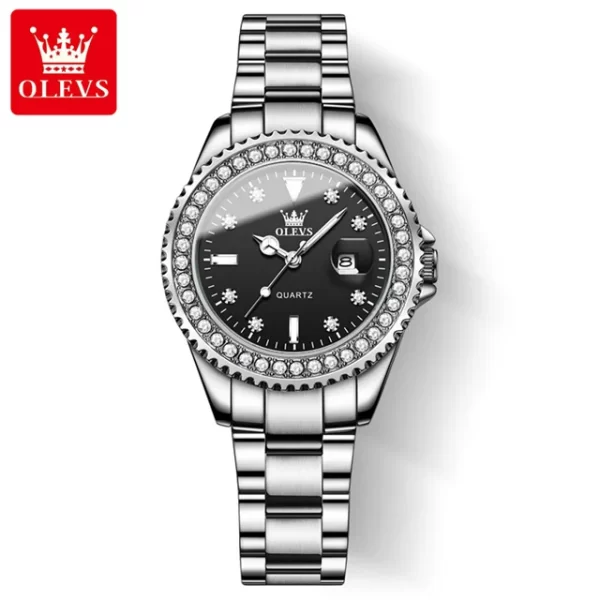 Relógio de pulso feminino, OLEVS Original Diamond Dial Quartz Watch, Moda Elegante,  De Aço Inoxidável À Prova D 'Água. - Image 10