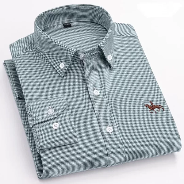 Camisa manga longa masculina,  Oxford, 100% algodão,  bordadas de cavalo, streetwear extragrande, listra xadrez, casual, lazer, Plus 6XL - Image 21