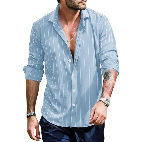 Camisa masculina de lapela de manga longa listrada, streetwear monocromático, casual, primavera, outono, nova. - Image 4