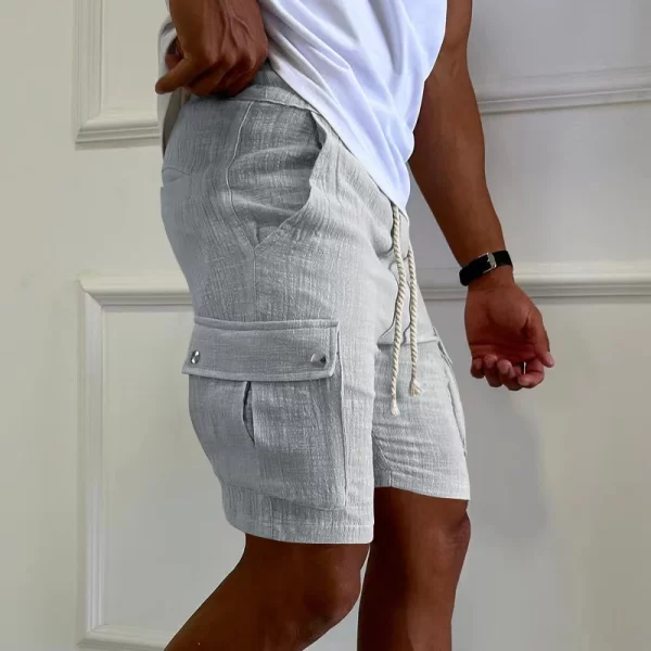 Bermuda masculina, solto respirável, calção esportivo de algodão, bolsos com cordão, moda fitness, cor pura, verão. - Image 11