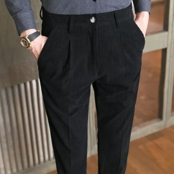 Calça de veludo casual masculina, moda streetwear, slim, cor sólida, reta, lápis plissado vintage, nova primavera. - Image 5