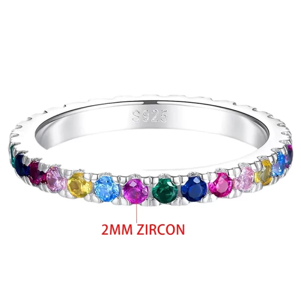 Anel de zircão colorido feminino, TFGLBU, Gem De Corte Redondo, Gem Empilhável, Solid 925 Silver Band, Fine Jewelry, Party Gift, Bonito, Novo, 2mm. - Image 2