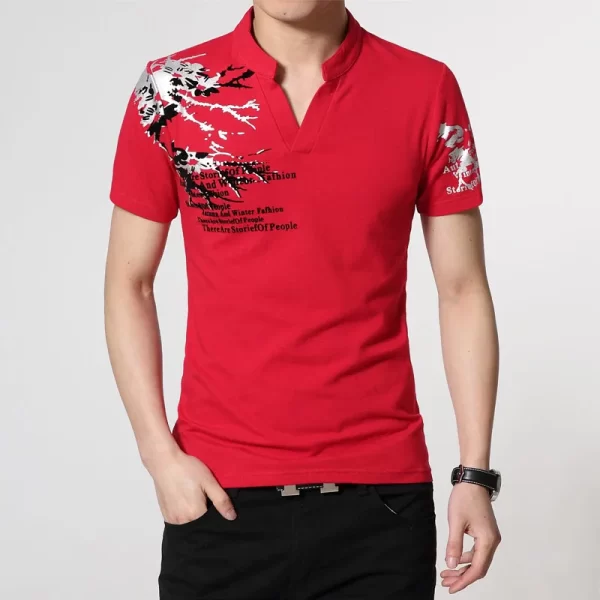 Camiseta masculina, carta, estampada, com gola Henry, mangas curtas, tops retos soltos, camisetas plus size, verão, M-5XL. - Image 4