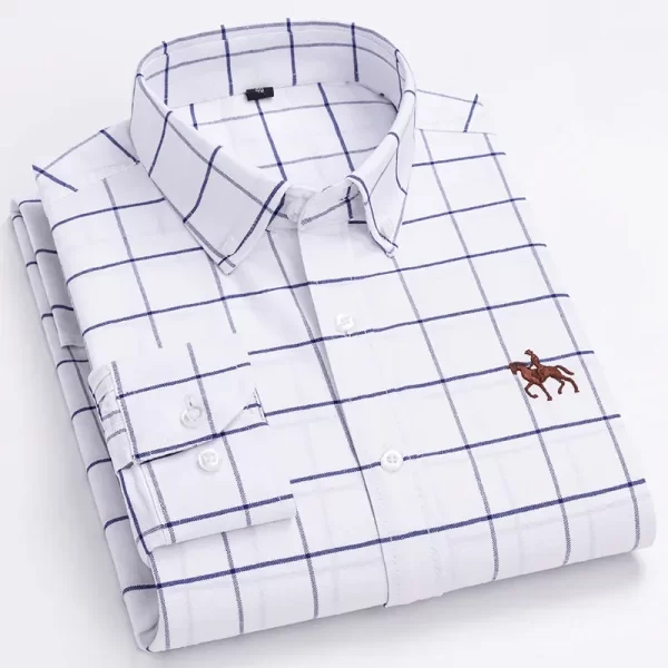 Camisa manga longa masculina,  Oxford, 100% algodão,  bordadas de cavalo, streetwear extragrande, listra xadrez, casual, lazer, Plus 6XL - Image 13