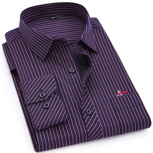 Camisa masculina listrada manga longa, Roupa de marca, Slim Fit, Bolso, Casual, Verão. - Image 14