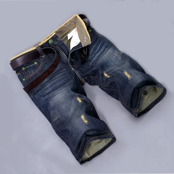 Bermuda jeans retos rasgados masulina, de trabalho casual, roupas masculinas, sem cinto, moda, verão