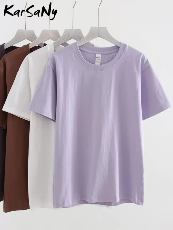 Camiseta manga curta extragrande feminina, Karsny, 100% algodão, monocromática, top, solta, cinza, branco, verão, oversize. - Image 5