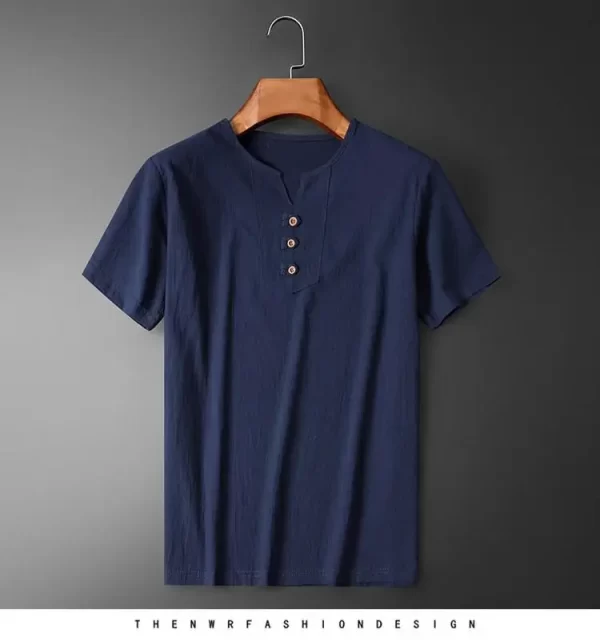 Camisa masculina manga curta,  casual, de linho de algodão solto topos,  primavera verão casual bonito, 5xl. - Image 10