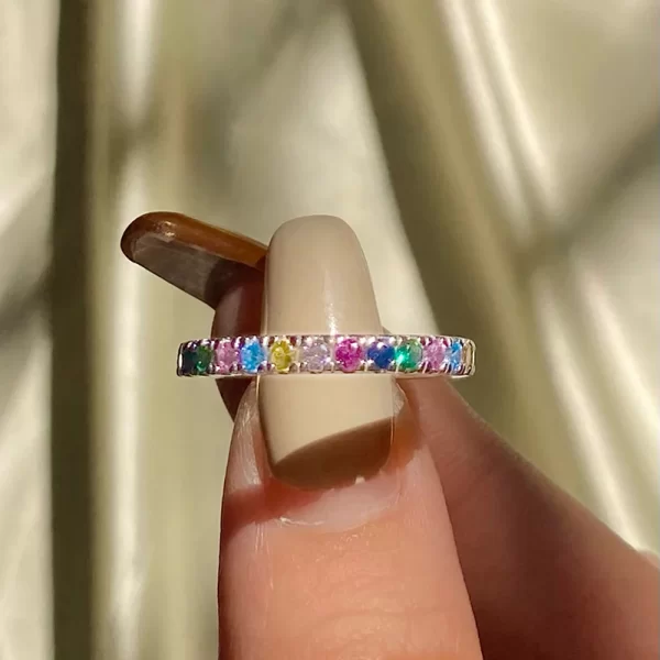 Anel de zircão colorido feminino, TFGLBU, Gem De Corte Redondo, Gem Empilhável, Solid 925 Silver Band, Fine Jewelry, Party Gift, Bonito, Novo, 2mm. - Image 3