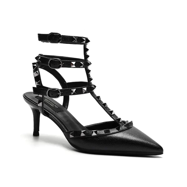 Sapato/sandália feminina, Verão Pointy Sexy, Cintas Sandálias de Couro Matte Roman Metal Rivet Salto Alto Partido Versátil Stiletto Shoes41. - Image 26