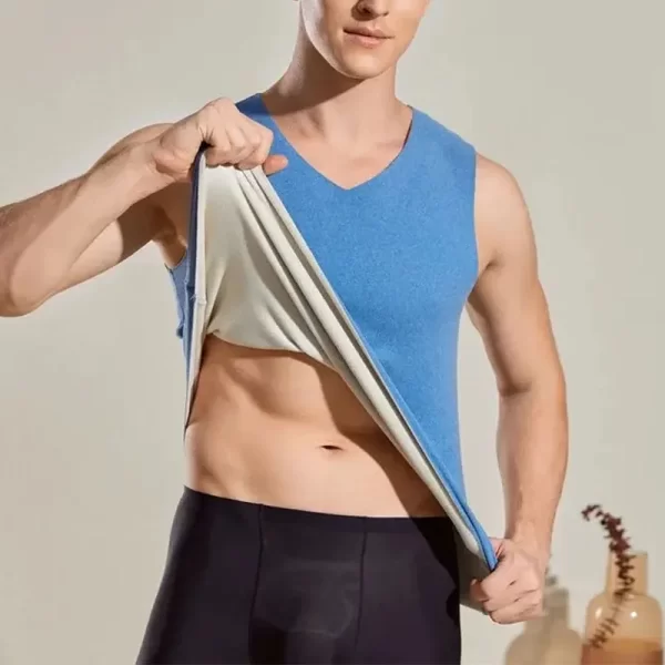 Camiseta regata masculina, casual sem costura de cashmere com decote em v, velo, quente, regata de fundo, fino, básico, monocromático, outono, inverno. - Image 3