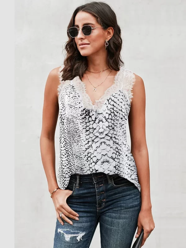 Camiseta regata feminina,  sem mangas com decote em v, blusa temperamentada com renda, decote romântico, requintado, impressão casual, verão. - Image 7