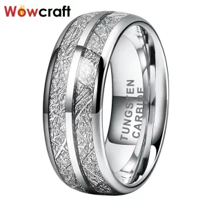 Anel unissex, Domed Meteorite Inlay Wedding Band, Anel de dedo do carboneto de tungstênio, Comfort Fit.